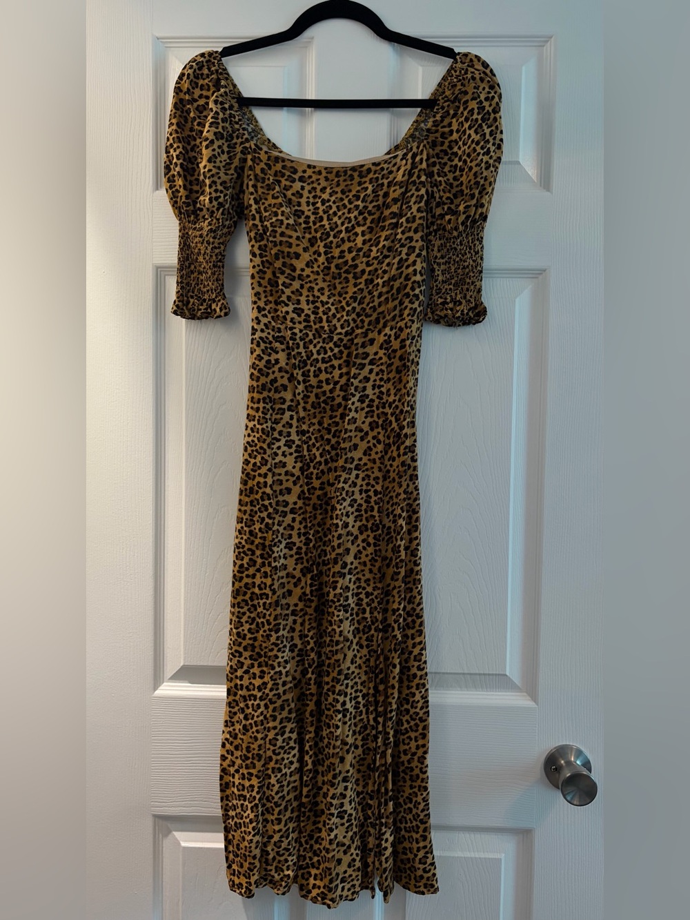 Blue Rain Leopard Print Puff-Sleeve Midi Dress - Black & Brown